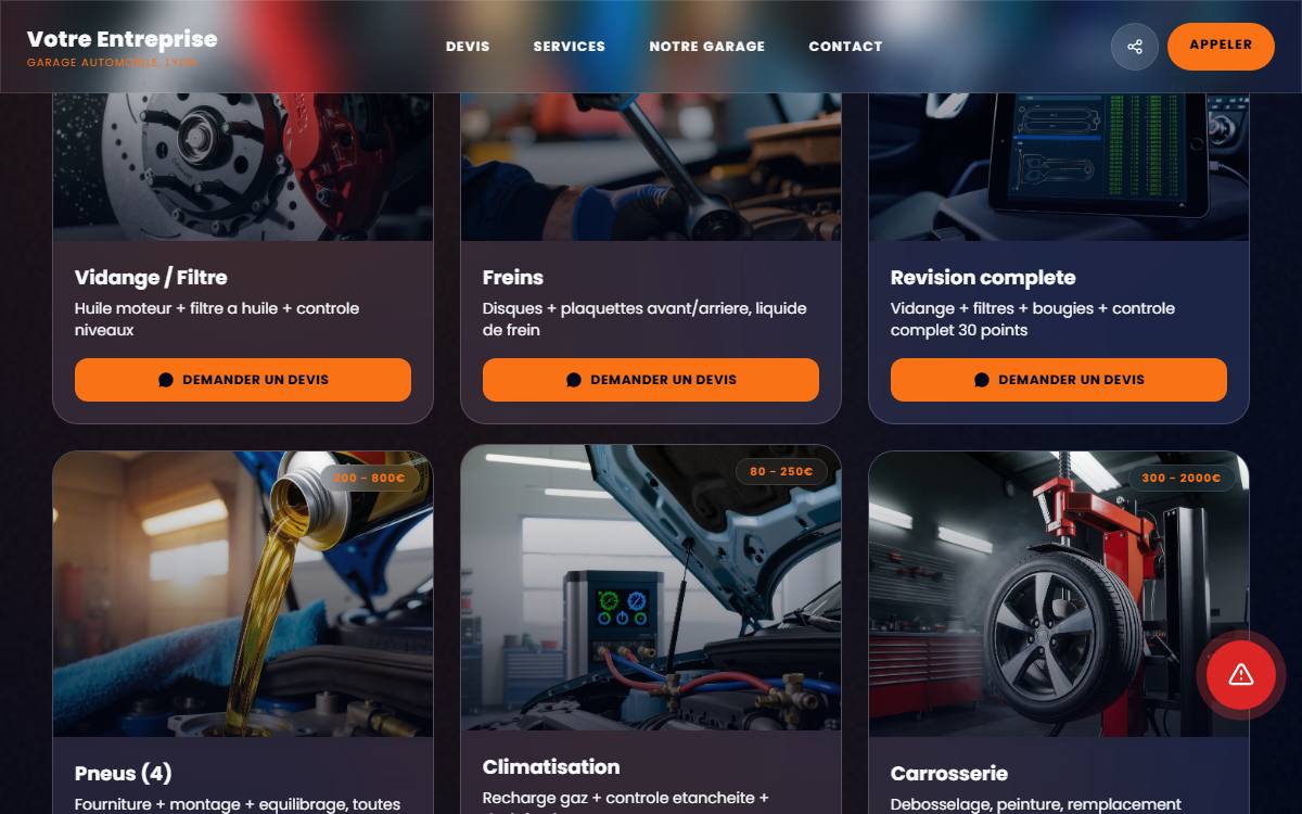Site web pour garage auto