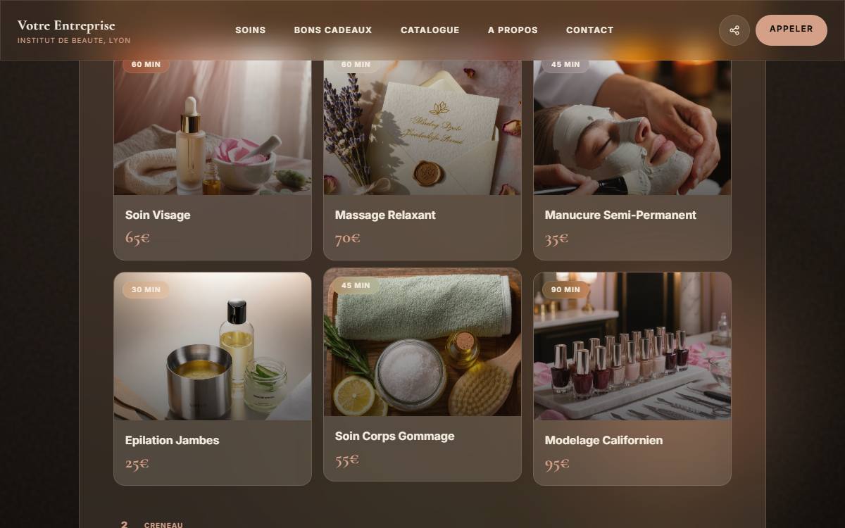 Site web pour institut de beauté