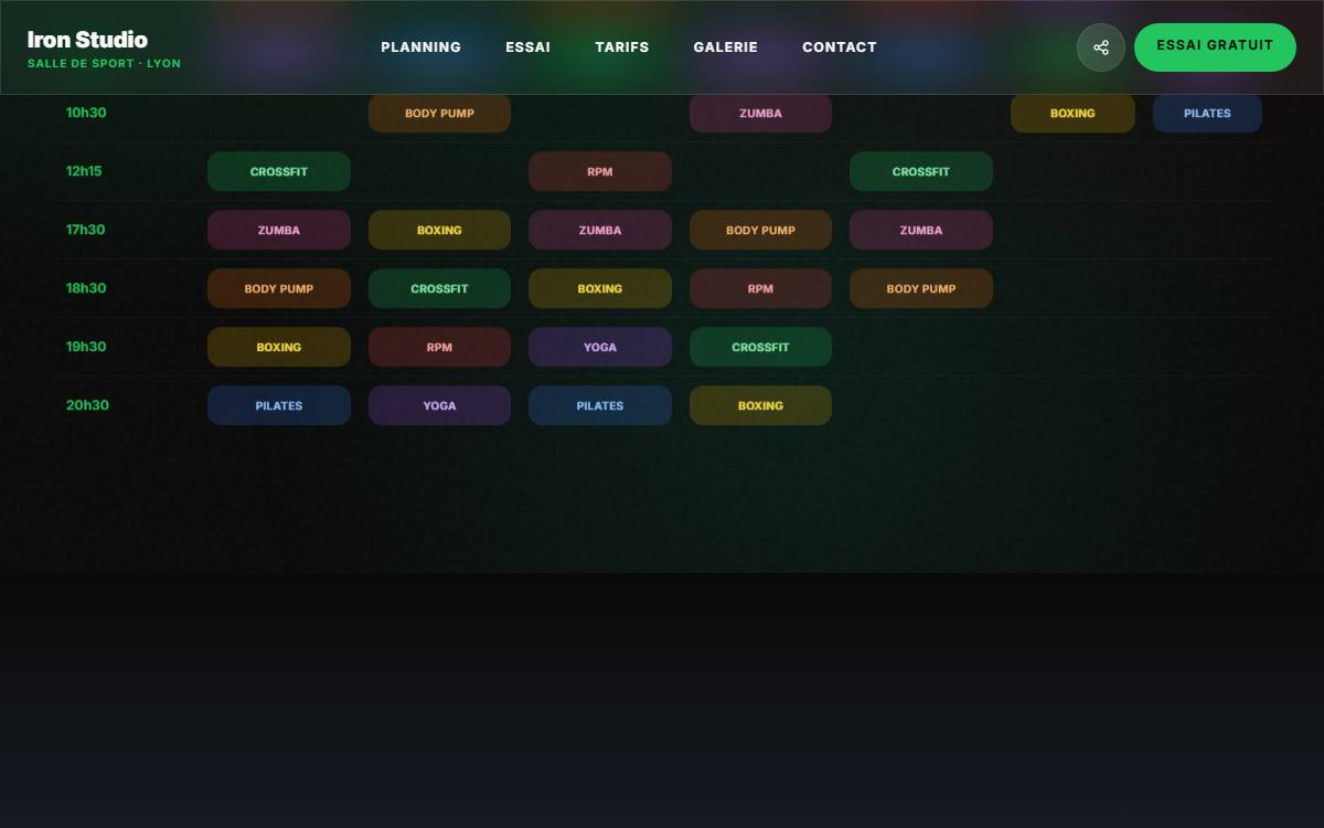 Site web pour salle de sport