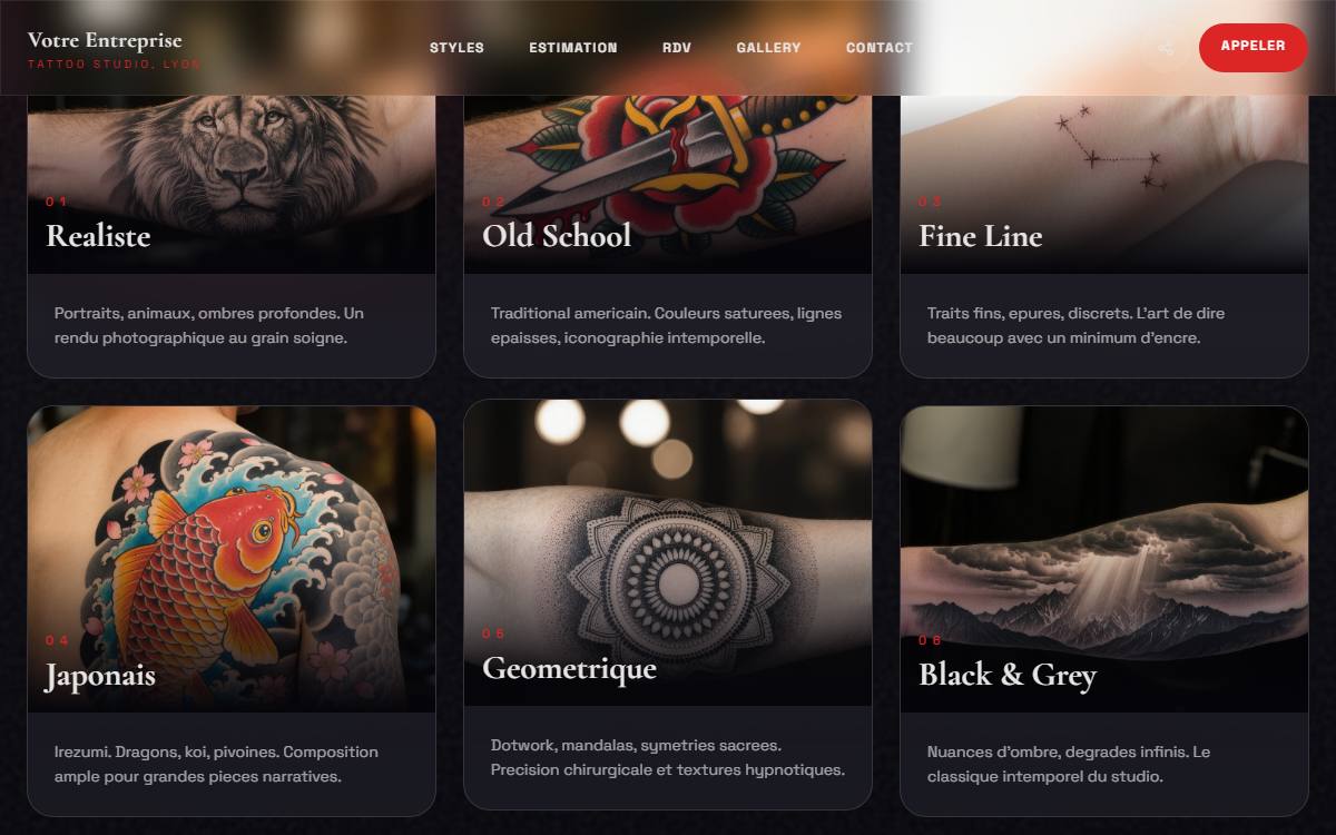 Site web pour studio de tatouage