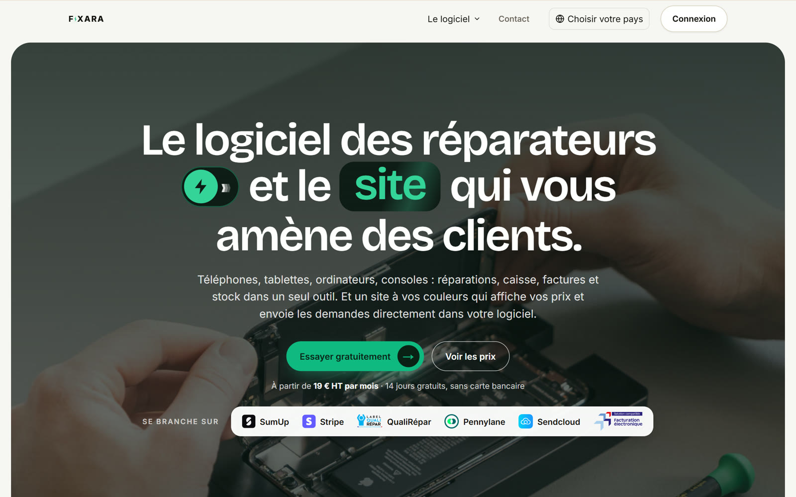Page d'accueil du site Fixara
