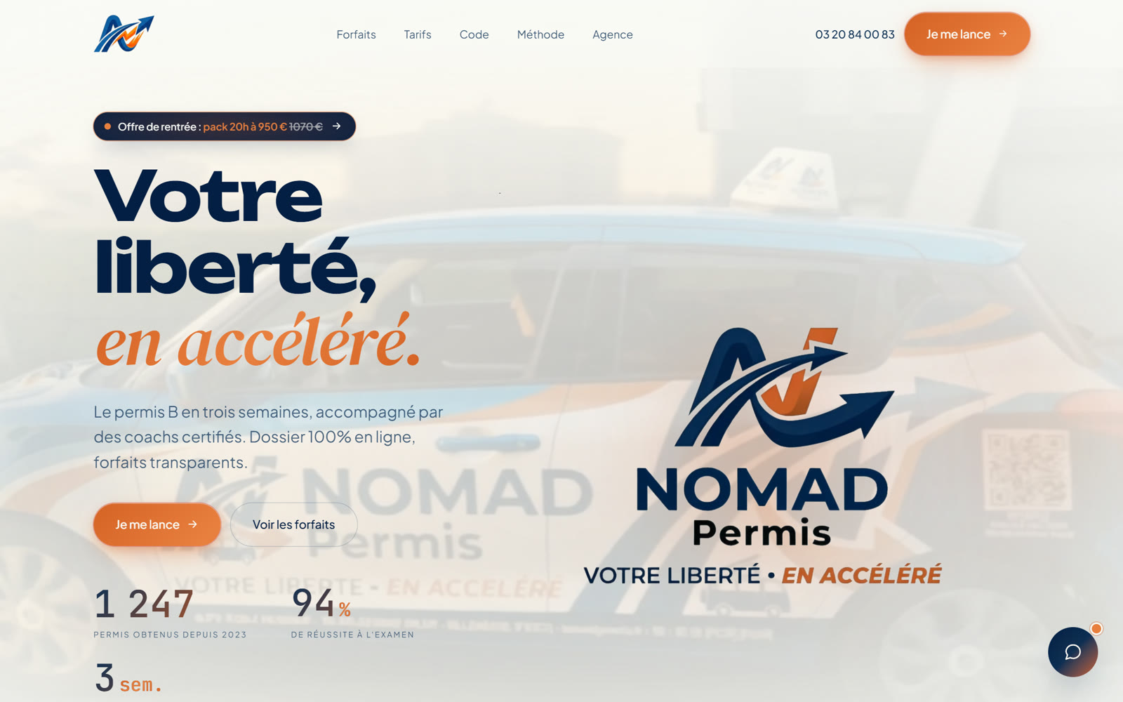 Page d'accueil du site NOMAD Permis