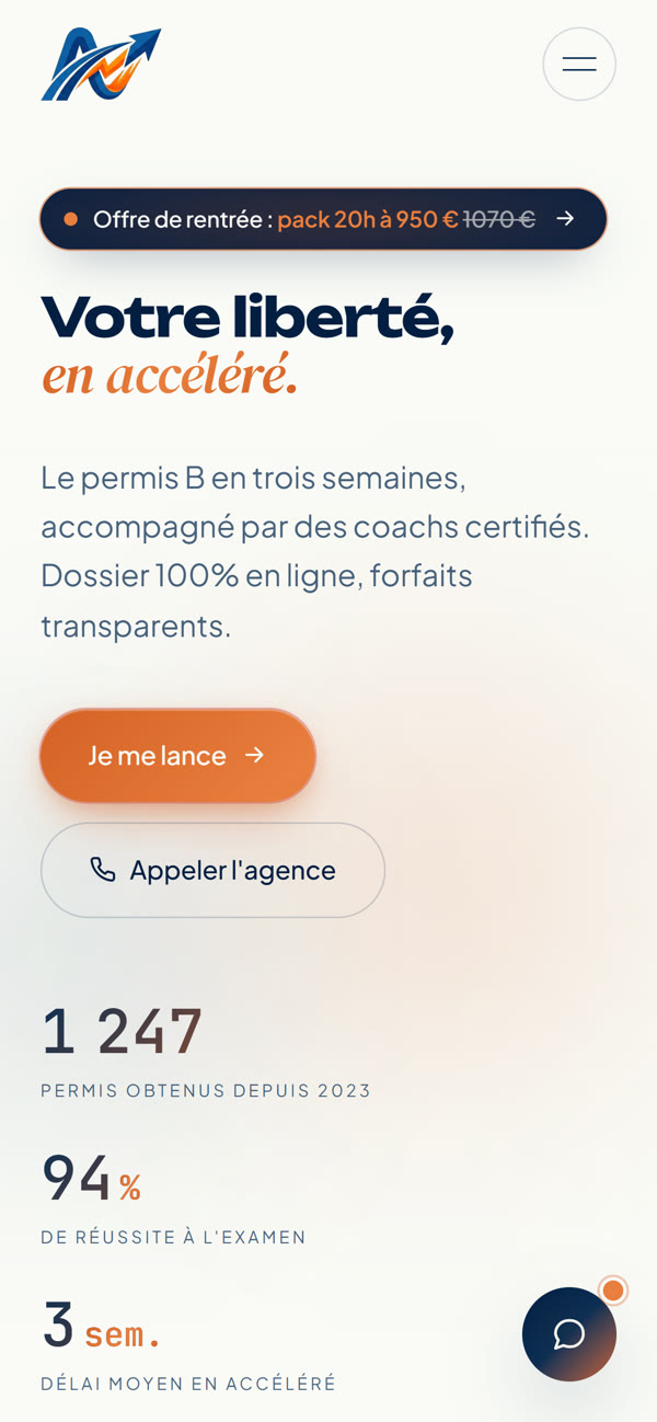 Le site NOMAD Permis sur téléphone