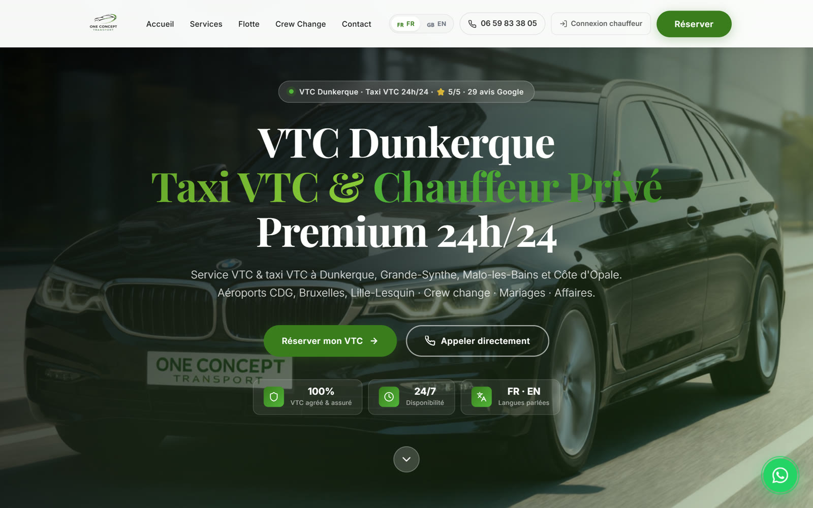 Page d'accueil du site One Concept Transport