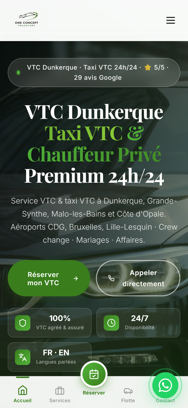 Le site One Concept Transport sur téléphone